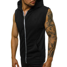 Load image into Gallery viewer, Mens Casual Sleeveless Comfortable Vest Sport Hoodie Zip Up Vest Shirt Man Bodybuilding Stringers Tank Tops Workout Singlet Top