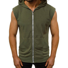 Load image into Gallery viewer, Mens Casual Sleeveless Comfortable Vest Sport Hoodie Zip Up Vest Shirt Man Bodybuilding Stringers Tank Tops Workout Singlet Top