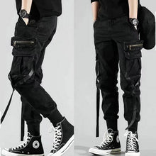 Load image into Gallery viewer, Men's Side Pockets Harem Pants 2020 Autumn Hip Hop Casual Ribbons Design Male Joggers Trousers Fashion Streetwear Pant Black