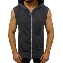 Load image into Gallery viewer, Mens Casual Sleeveless Comfortable Vest Sport Hoodie Zip Up Vest Shirt Man Bodybuilding Stringers Tank Tops Workout Singlet Top
