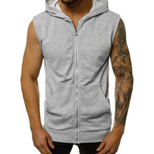 Load image into Gallery viewer, Mens Casual Sleeveless Comfortable Vest Sport Hoodie Zip Up Vest Shirt Man Bodybuilding Stringers Tank Tops Workout Singlet Top
