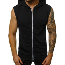 Load image into Gallery viewer, Mens Casual Sleeveless Comfortable Vest Sport Hoodie Zip Up Vest Shirt Man Bodybuilding Stringers Tank Tops Workout Singlet Top
